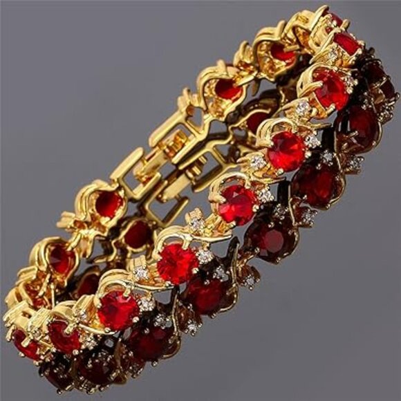 Neiman Marcus 18k Gold Plated Red Ruby Round CZ Bracelet - Picture 5 of 5